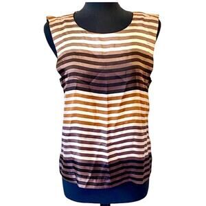 Gap Brown Cream Gold Striped Square Shoulder Cap Sleeve Blouse Women's Size 8